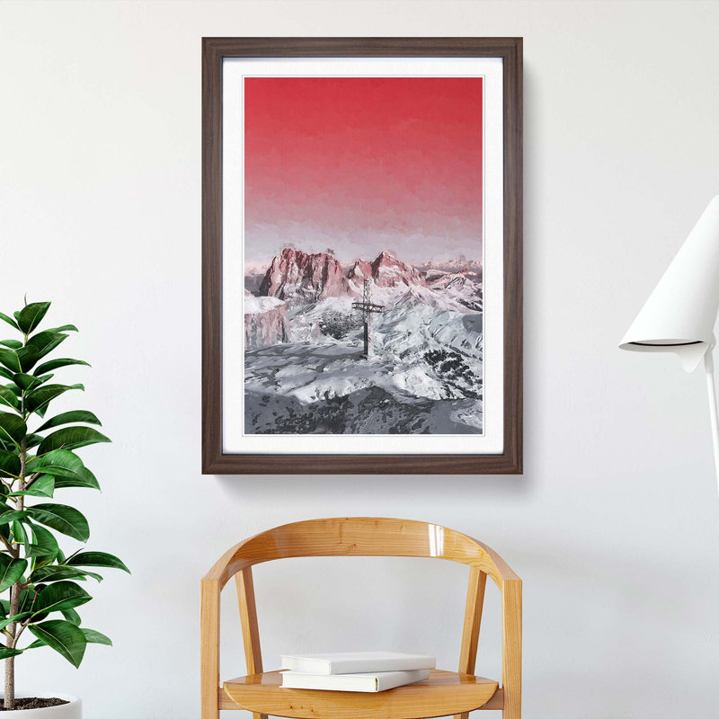Cross in the Mountains in Abstract - Picture Frame Graphic Art Print, 36cm H x 27cm W x 2cm D, Walnut Framed