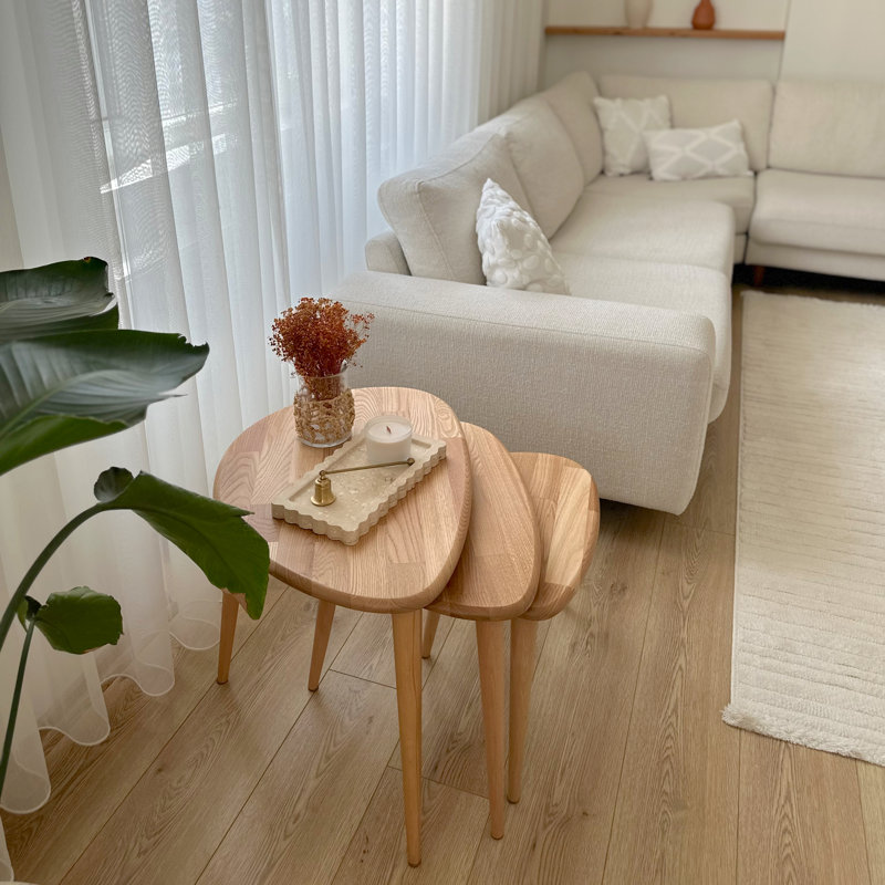 Nesting Table Set of 3 - Ercol Style Rustic Chestnut Natural, Transparent
