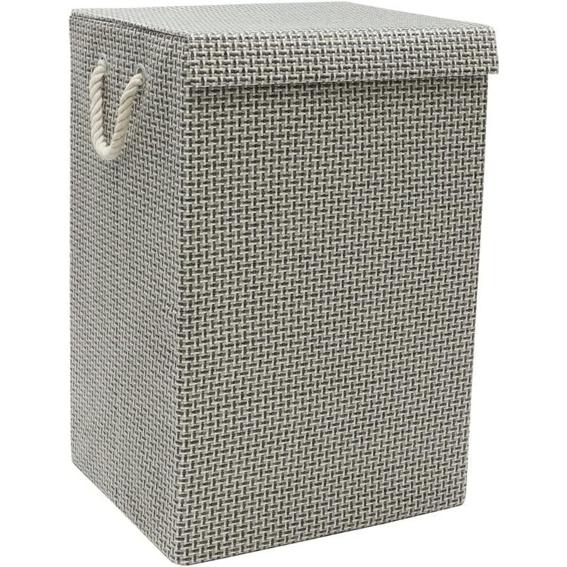 MantraRaj Silva Fabric Foldable Laundry Bin With Lid And Handles Grey 85L Hamper Basket
