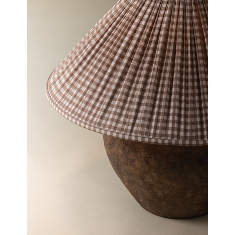 Calabria Table Lamp With Bloom Slate Shade, Gingham Brown Shade