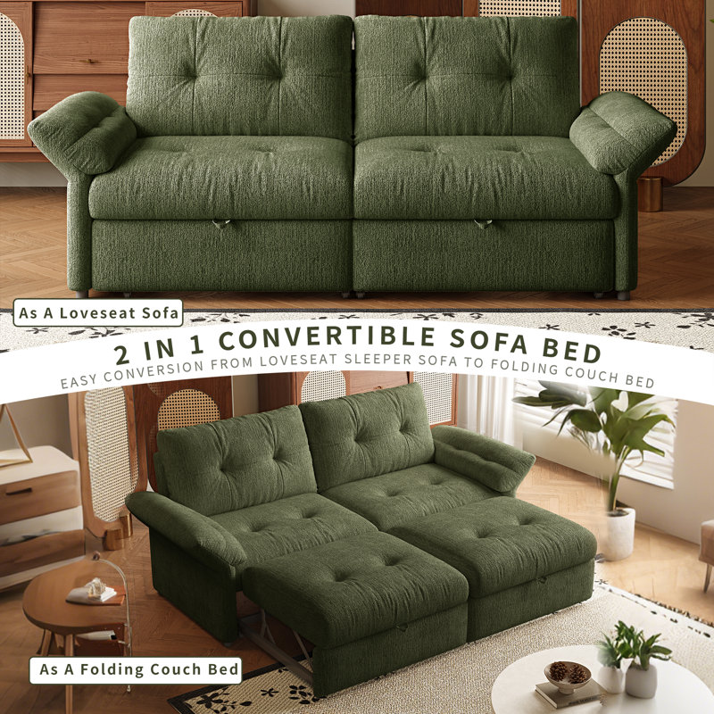 Canapé-lit convertible de 81,5 po, canapé-lit en chenille 2-en-1 avec structure en bois massif, accoudoirs larges et mousse haute résilience pour salon, appartement et chambre d'amis