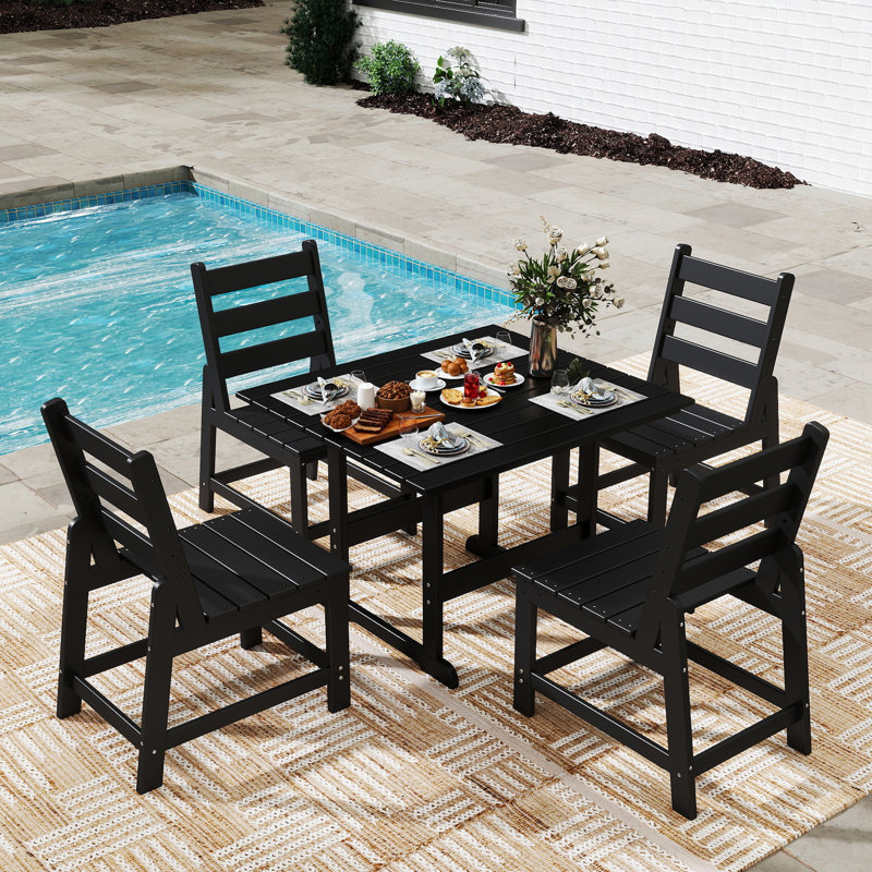 HDPE Square 4 - Person Outdoor-Dining-Set All Weather, Black