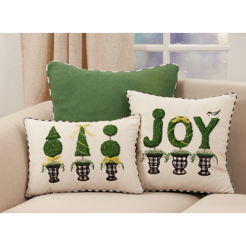 Beige Square Topiary Joy Design Throw Pillow, 18"