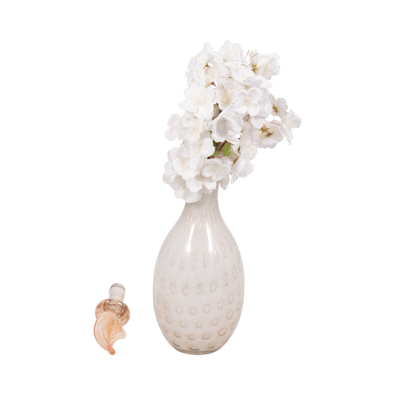 Vase décoratif en verre avec couvercle en forme de larme pour décoration intérieure - Vase de table élégant pour le salon et le bureau - Ivoire