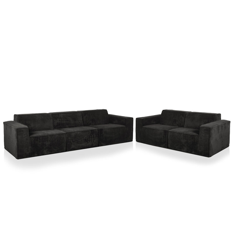 Ensemble de canapé modulaire en chenille 2 pièces Winkler, Noir