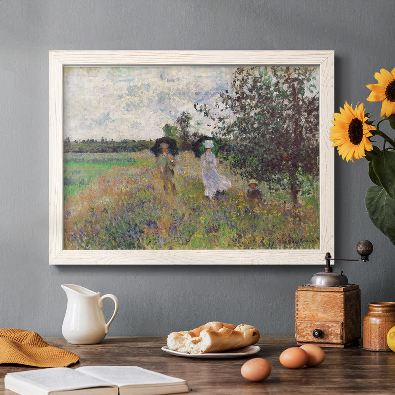 Promenade A Argenteuil 1875 par Monet, reproduction d'art sur toile, Cadre blanc, H 18 po x l 26 po x P 1,5 po