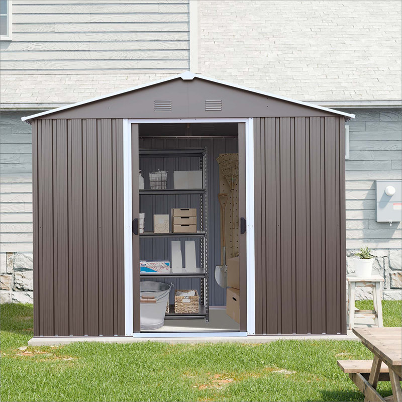 8Ft X 4Ft Outdoor Metal Storage Shed, Gray, 74.89" H x 88.98" W x 46.85" D