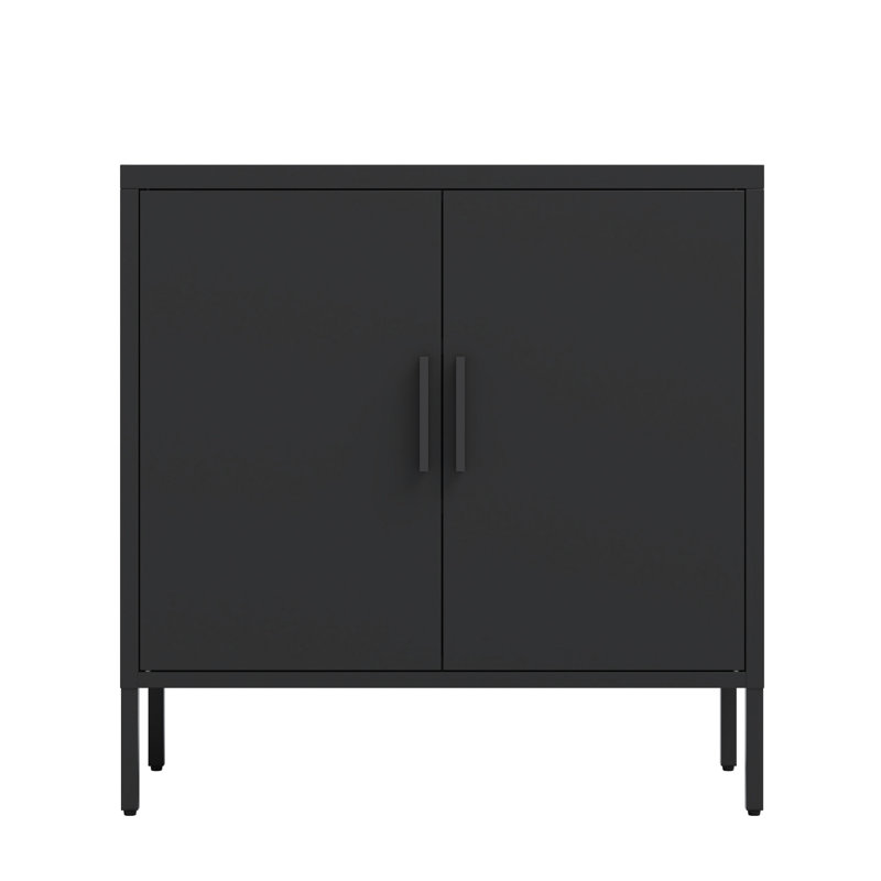 Black Steel File Cabinet With Doors, Adjustable Shelves To Store Large Items, High - Strength Material, Stable Frame, Quick Setup For And Heavy Cold Rolled Steel, Structure, Knock Down Design