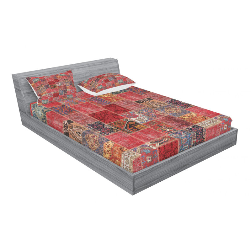 Oriental Microfiber Patchwork Sheet Set, Full Sheet Set + Fitted Sheet + 2 Pillowcases
