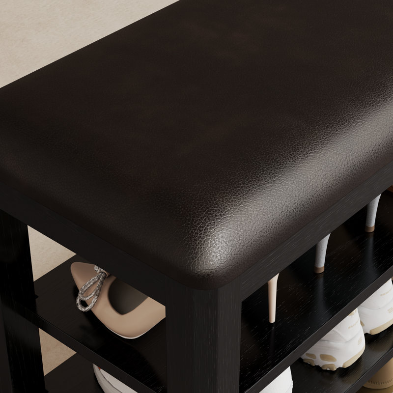 Banc à chaussures en bois massif à 3 niveaux avec rangement, Noir, H 20,4 po x l 31,4 po x P 11,8 po