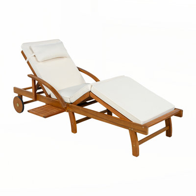 Adjustable Outdoor Lounge Chair Acacia Wood Frame with Cushions