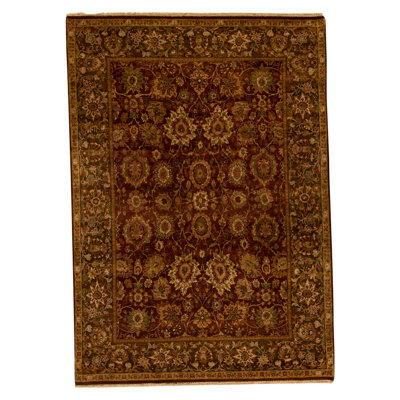 Hand Knotted Wool Oriental Area Rug in Red And Brown