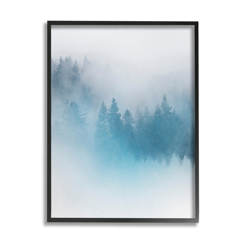 «Surréaliste bleu brumeux forêt nature» par Lynann Colligan - impression, Giclée encadrée noir minuit