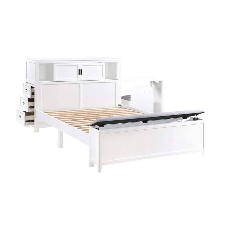 Finition lit plateforme avec bibliothèque tête de lit tiroirs bureau caché tabouret pied de lit banc de rangement mobilier de chambre 1pc