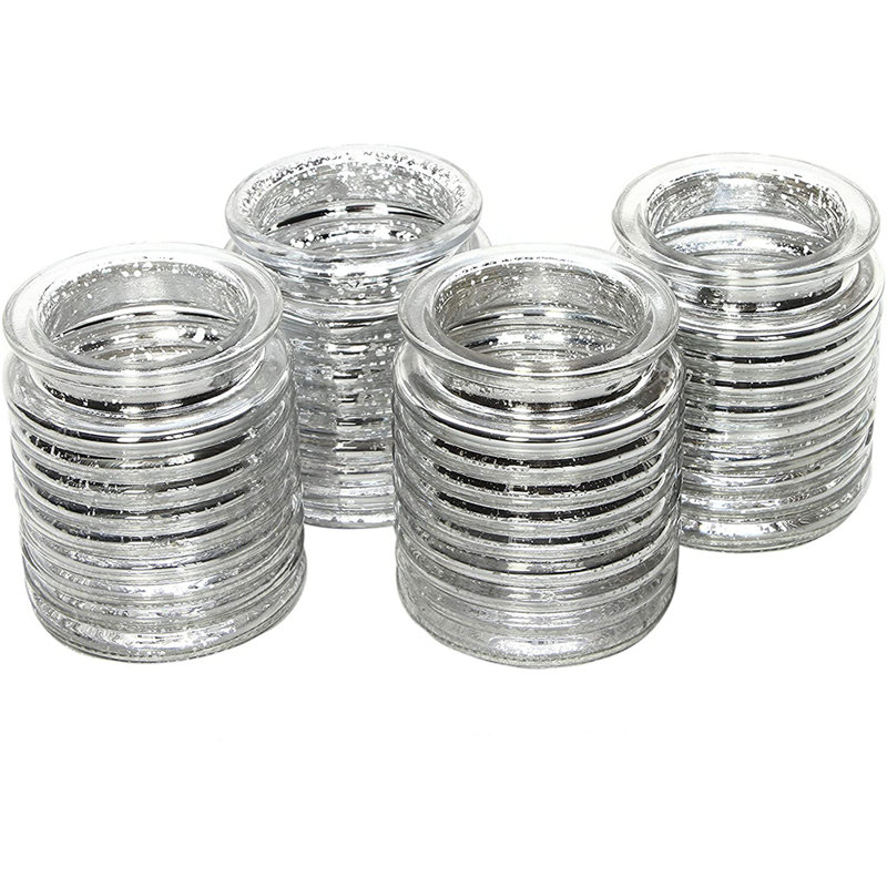 Hosley Silver Glass Tealight Candle Holder Set of 4 - Elegant Home Decor Centerpieces for Kitchen Table and Kitchen Decor - Ideal for Home Decor and Special Occasions