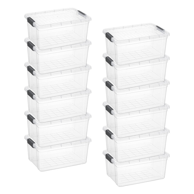  Boîte de rangement transparente avec couvercle, bacs de rangement en plastique de 21 pintes pour l'organisation, caisses empilables, sans BPA, non toxiques, sans odeur, organisateurs pour la maison, le bureau, l'école et le dortoir, paquet de 12