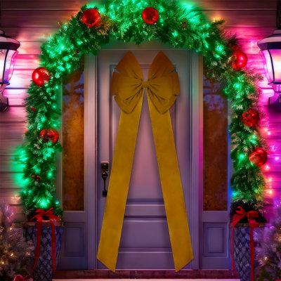 Décoration de Noël surdimensionnée avec nœuds de porte de Noël de 82,6 pouces, arc en velours extra large avec longues banderoles pour la porte d'entrée, arbre de Noël, mur, porche et décor des Fêtes