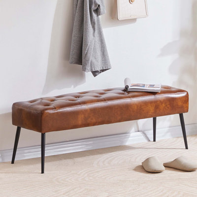 Faux Leather Upholstered Bench with Metal Legs