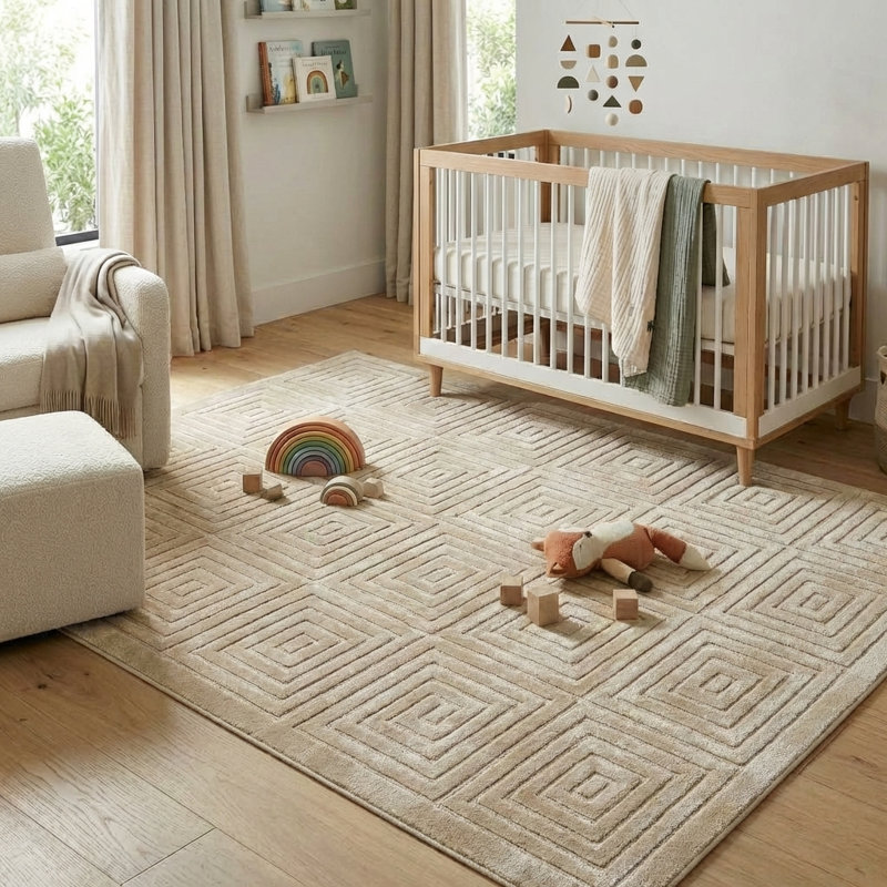 Michella Performance Transitional Modern Geometric Greek Key Beige Indoor/Outdoor Rug, Rectangle 7'10" x 9'10"