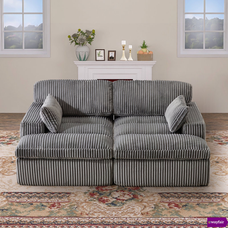 Sean Boneless 41.34"W Fully Compressed Deep Seat Corduroy Double Sofa, Gray Corduroy