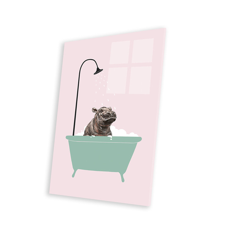 Hippopotame dans une baignoire, impression sur verre acrylique, H 24 po x l 16 po x P 0,25 po