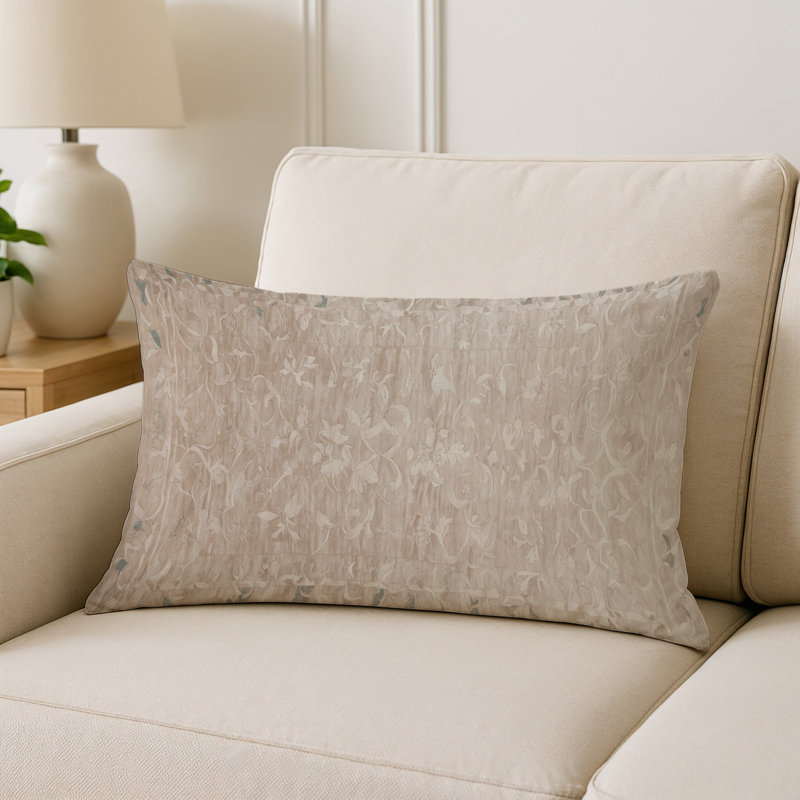 Coussin décoratif intérieur et extérieur Modern, Ivoire / beige / floral taupe, Rectangle H 20 po x l 14 po