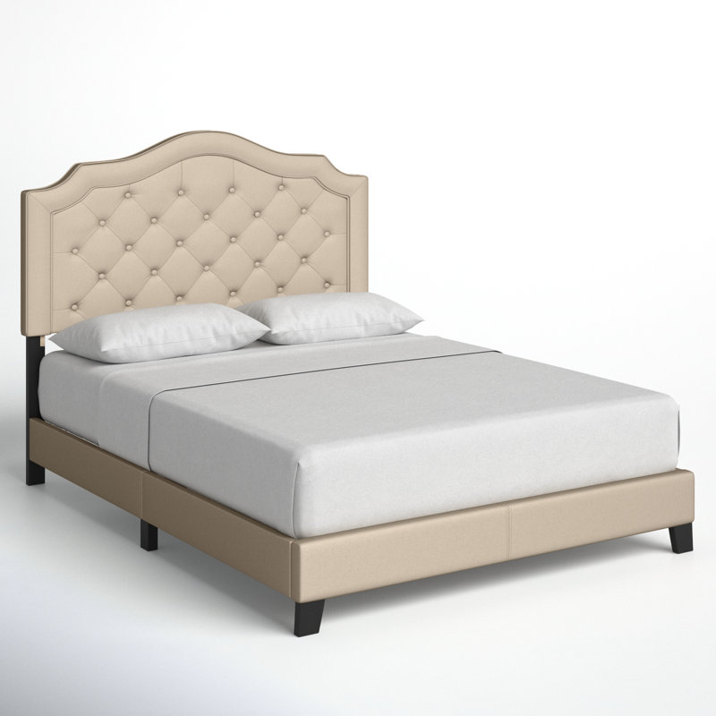 Lit tapissier capitonné Alayah, Lin beige, Grand