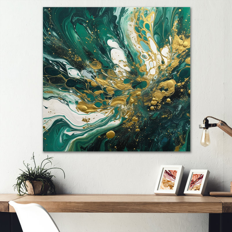 «Green And Gold Serene Cascade I», reproduction sur toile, H 16 po x l 16 po x P 1 po, Toile tendue