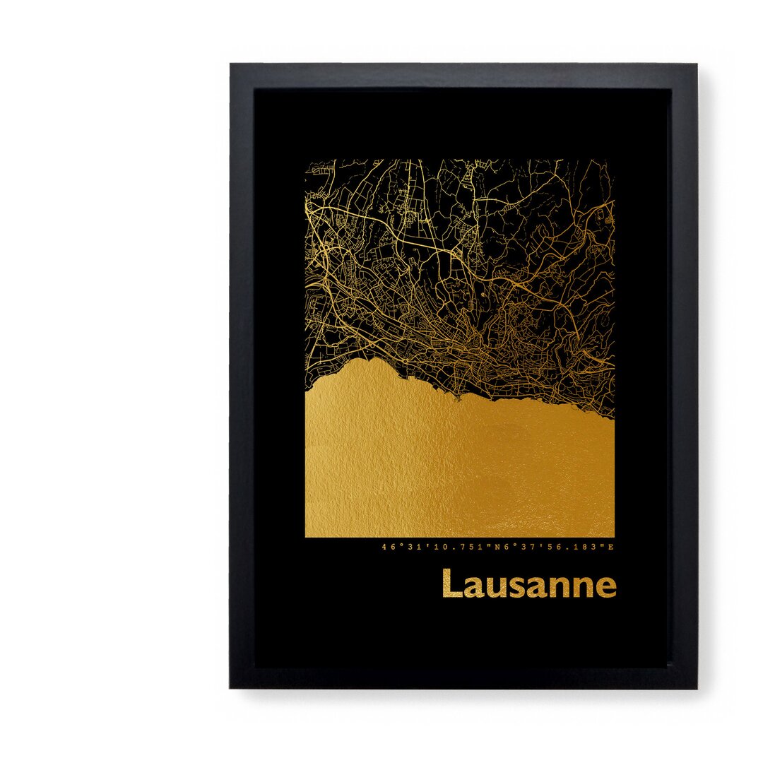 Gerahmtes Papierbild - Grafikdruck „Lausanne Map”