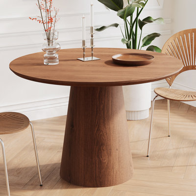 Table de salle à manger circulaire en bois 43 pouces, table ronde minimaliste moderne, table de salle à manger en grain de bois naturel, une poignée et deux paquets