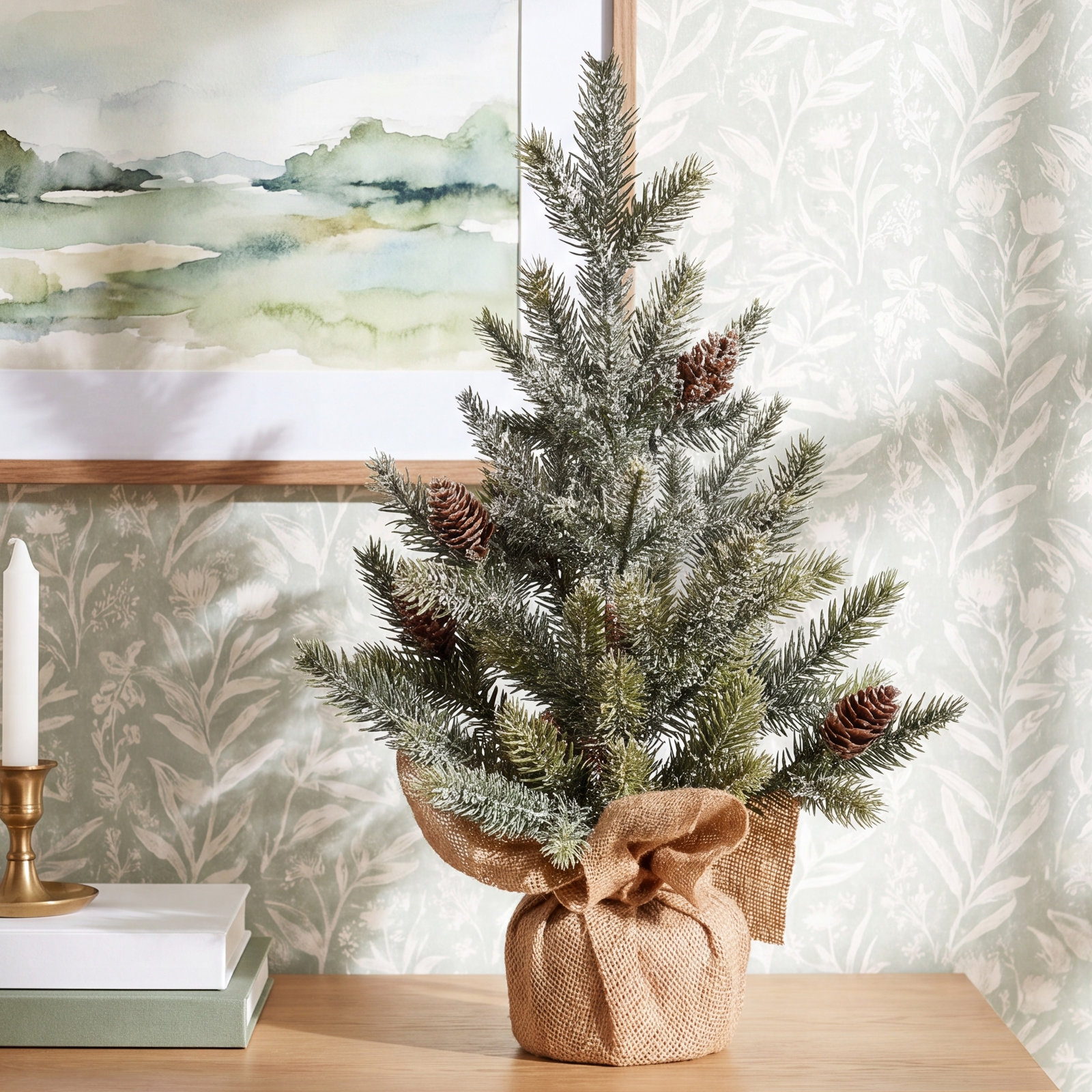 Glanville 2-Piece Frosted Pine Tree Set