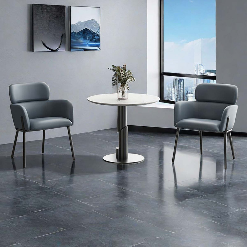 Ensemble de salon en similicuir 3 pièces Nyashia, Bleu gris