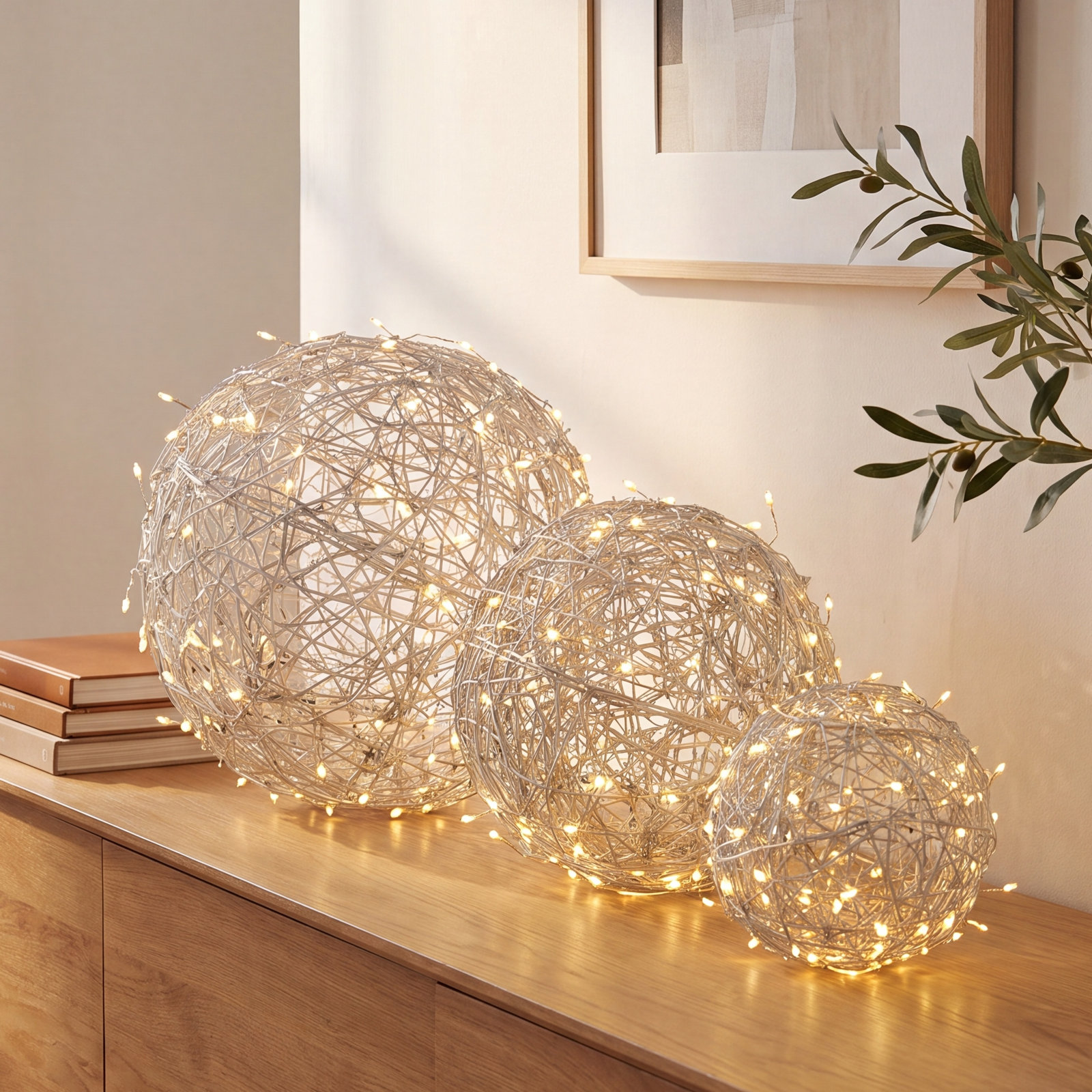 Battery-Operated White LED Vine Ball Set