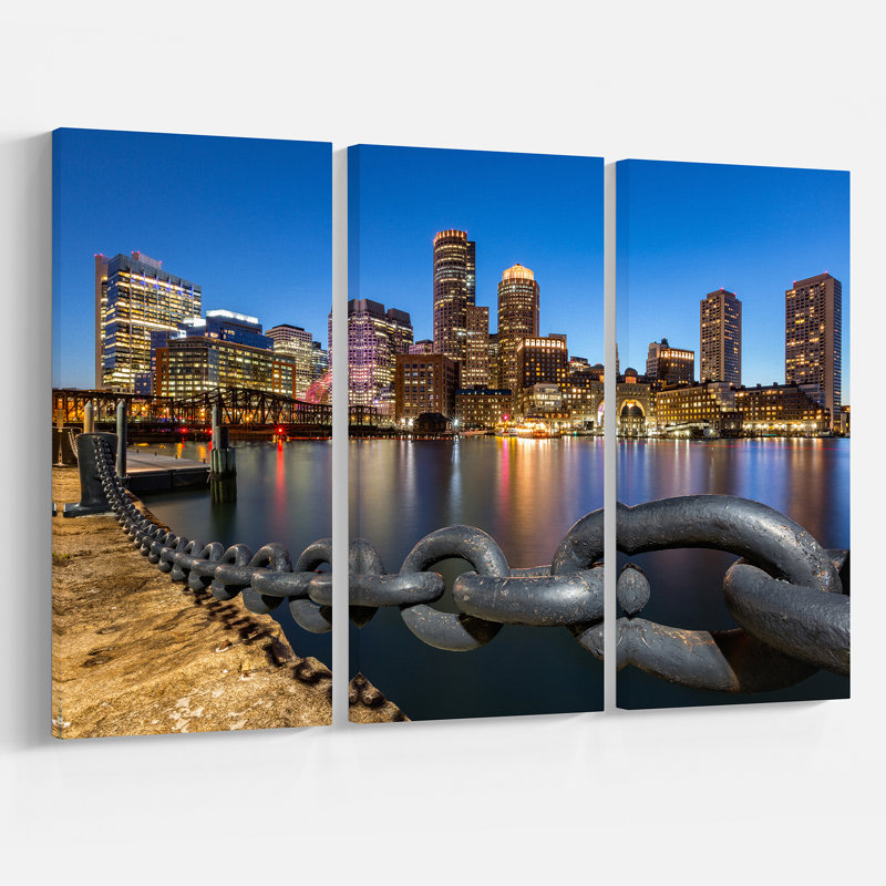 «Boston Skyline at Dusk», ensemble de 3 impressions sur toiles tendues