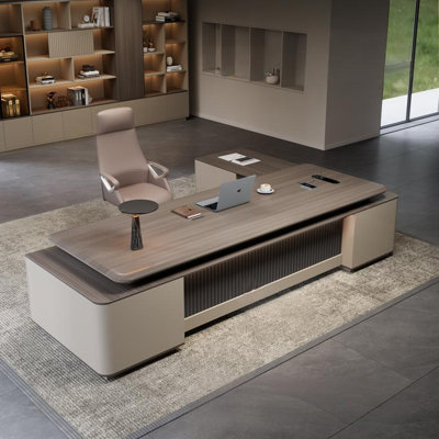 Bureau moderne moderne en bois manufacturé brun en forme de L