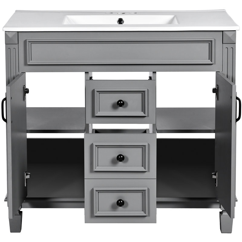 L'armoire de rangement moderne de salle de bain grise 36 po avec 2 tiroirs ajoutera une touche d'élégance à votre meuble-lavabo