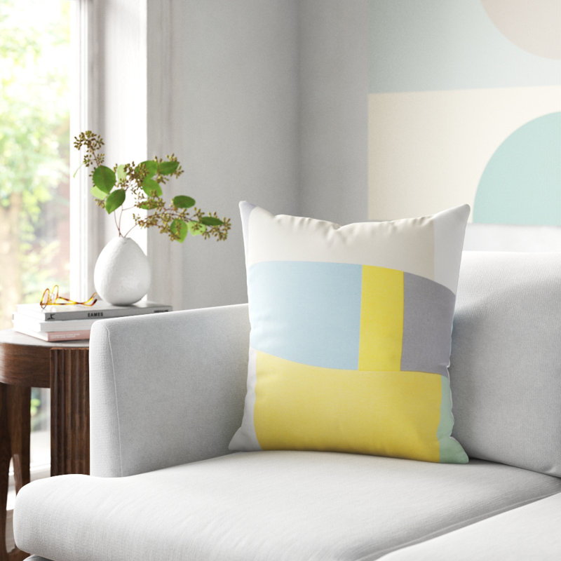 Coussin Almendra, Petit, Menthe / anthracite / beige / bleu ciel, Mélange de duvet