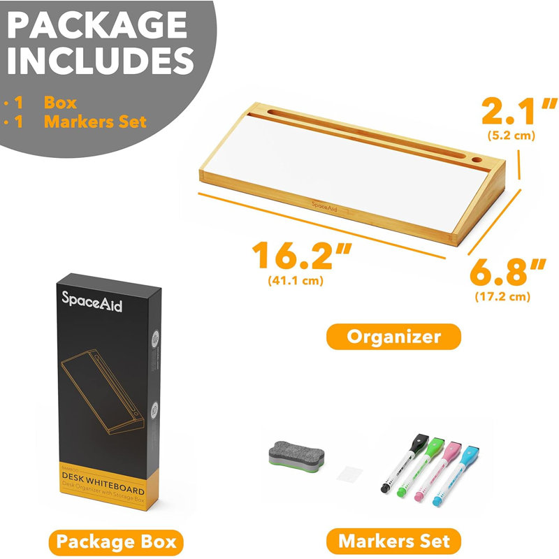 Tableau blanc en bambou avec boîte de rangement, tableau effaçable à sec et rangement pour fournitures de bureau, Jaune