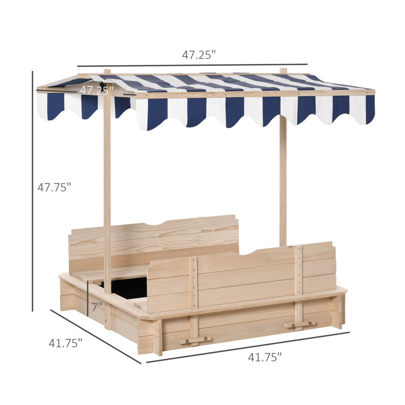 Outdoor Kids Sandbox with Adjustable Canopy and Bench Seating