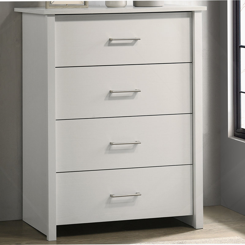 Commode 4 tiroirs avec poignées en métal, Blanc