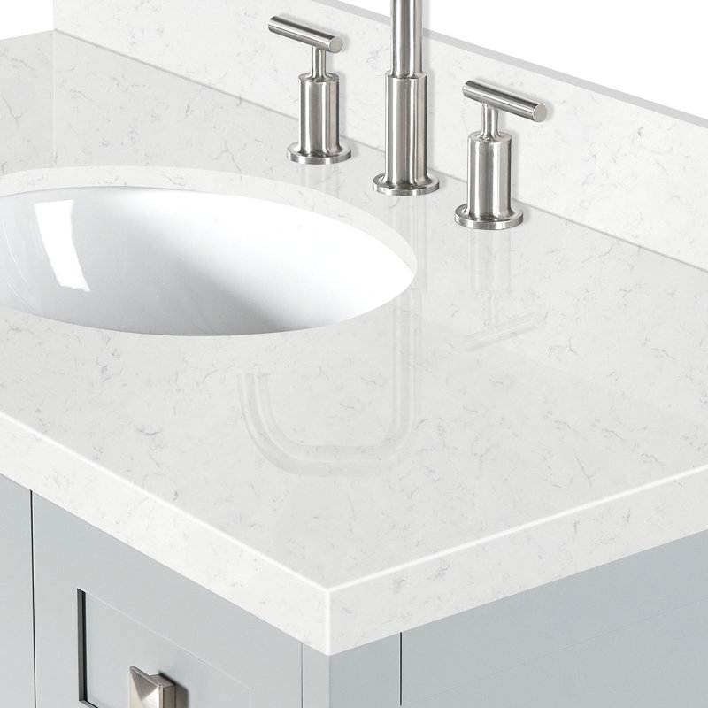 ARIEL Monroe 54 Single Sink Bathroom Vanity with Carrara Quartz Top, Gray, 42" - 43", Carrara White Quartz