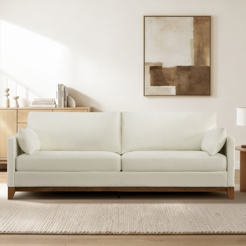 Stovall Modern Upholstered 2-Seater Sofa With Solid Wood Base, Beige