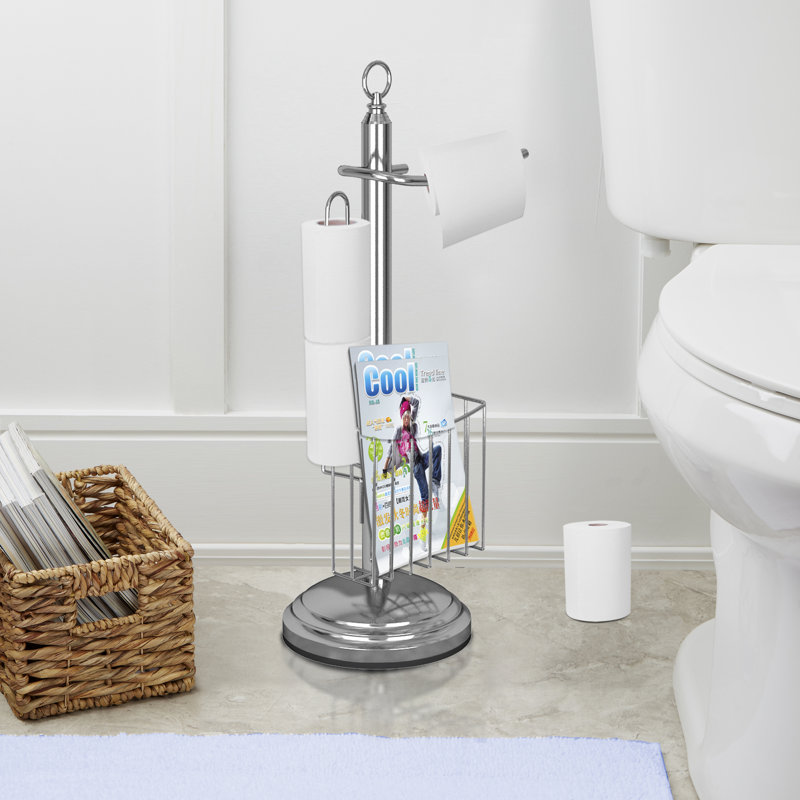 Porte-papier hygiénique sur pied avec rangement, Chrome