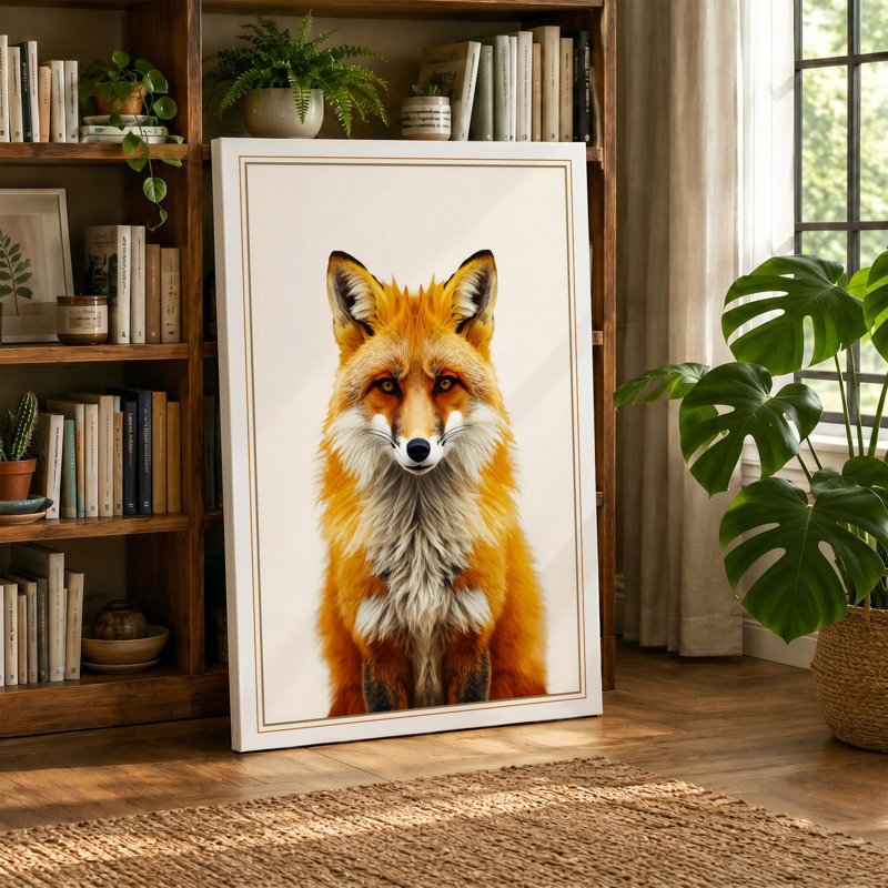 Fox Portrait Boho 1 Piece Wrapped Canvas Wall Art, 24x16 - 61.0 x 40.6 cm, Terracotta Border