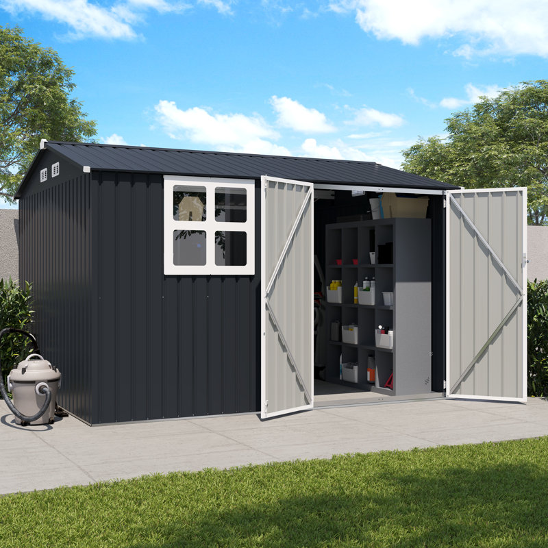 10 pi. L 8 pi. D Remise de rangement extérieure en métal avec fenêtre