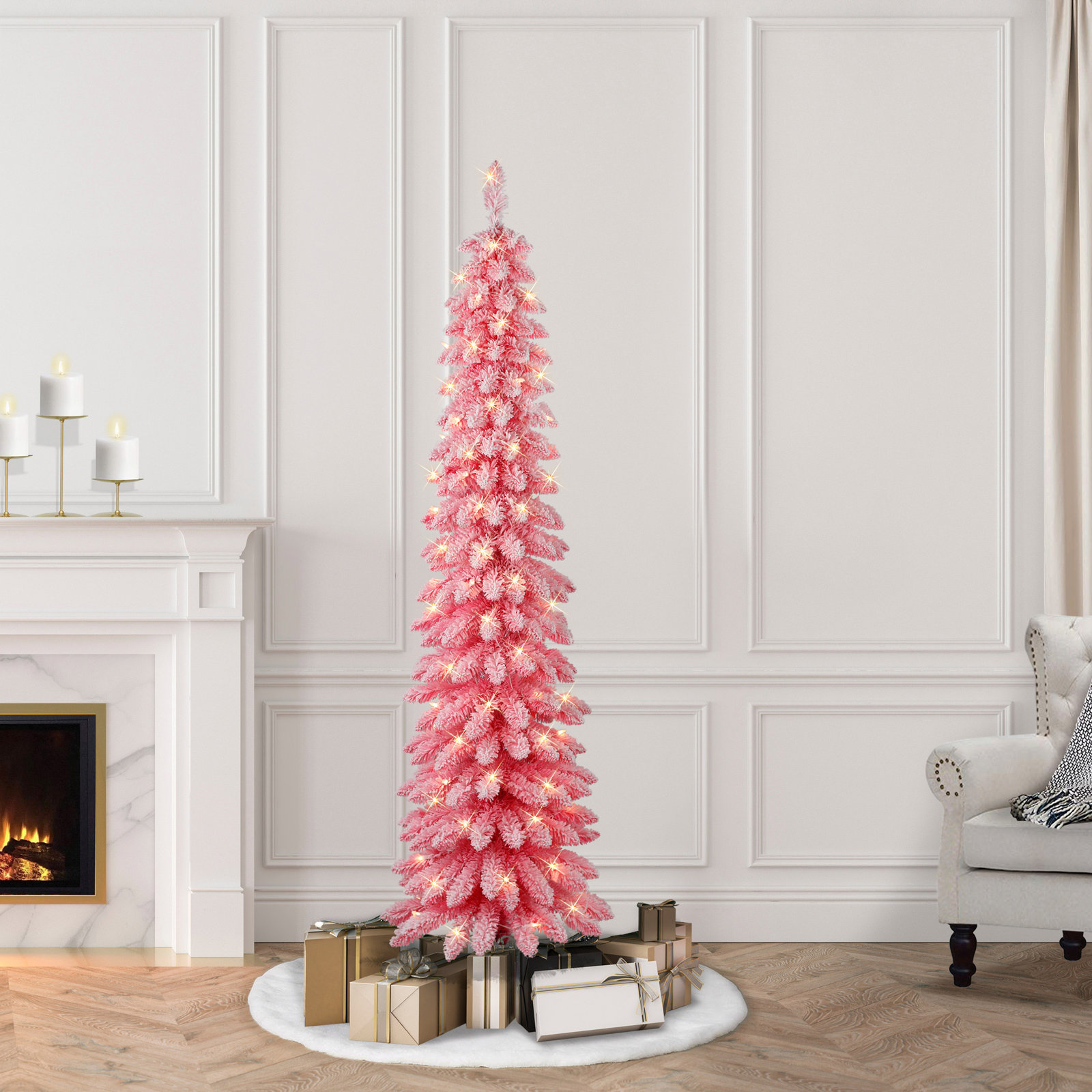 Gwendia Lighted Artificial Pine Christmas Tree, 6'