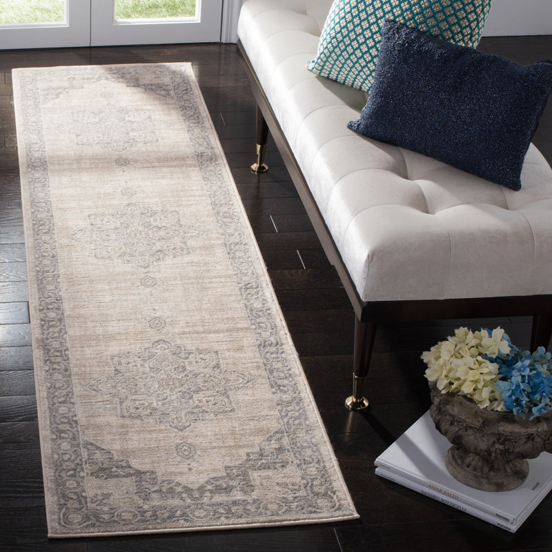 Aurelle Oriental Cream/Gray Area Rug, Runner 2' x 18'