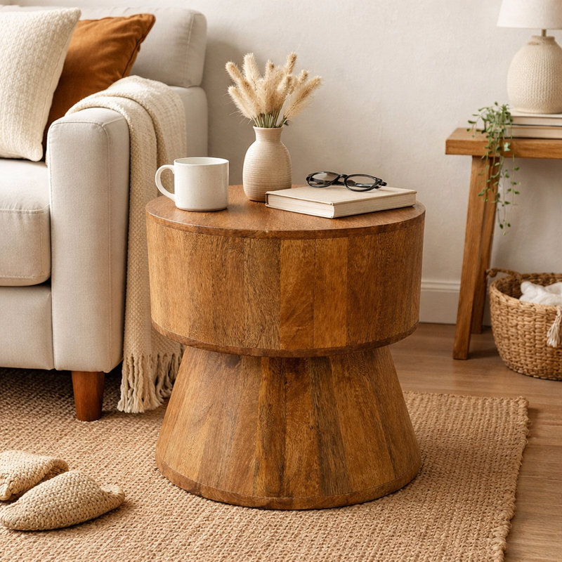 Table d'appoint Mirabella, H 16,5 po x l 18 po x P 18 po, Noyer clair