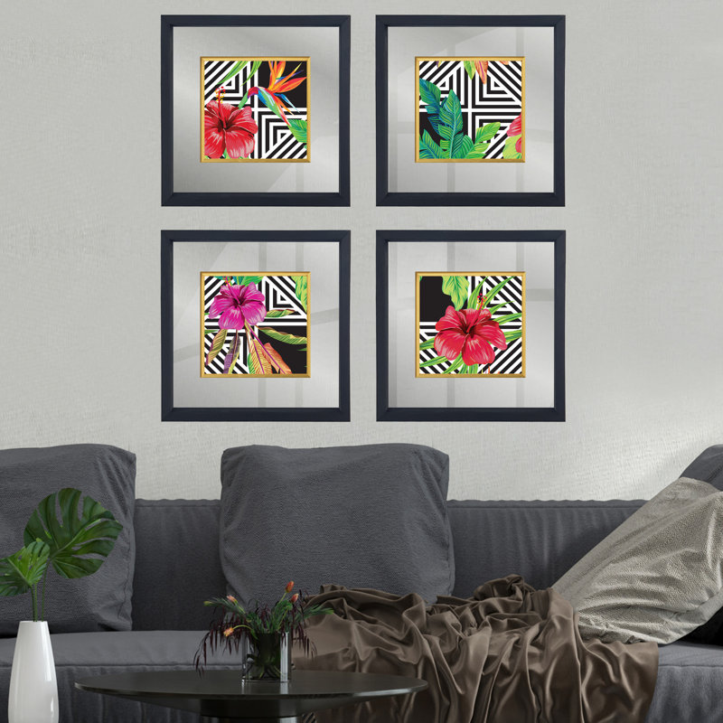 Anonymous - 4 Piece Single Picture Frame Painting Set on Glass