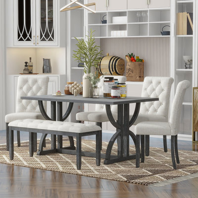 Tillander Rectangular 6-Piece 59.8'' L x 35.8'' W Dining Set with Unique Legs Table and  4 Upholstered Chairs & 1 Bench -  Red Barrel StudioÂ®, 06109BA41C3F44239312E7B5DDD4428E